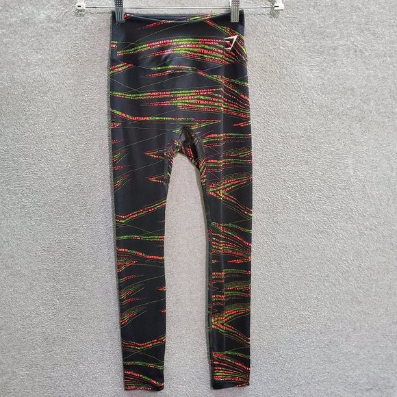 Gymshark Women Pants XS Black Leggings Geometric Logo Graphic Print 25" Inseam‎ - Picture 1 of 8